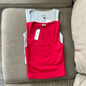 NWT 2 shirts Amber Portrait Neck Tank Top XXS in red and light blue